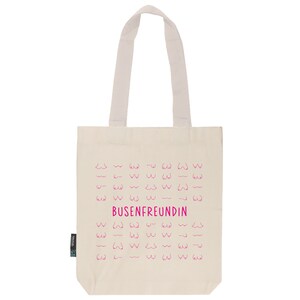 Twill Bag | feste Stofftasche aus Fairtrade Bio- Baumwolle mit langen Henkeln | Busenfreundin 2.0 | natur mit pink