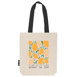 Jutebeutel Stoffbeutel | feste Stofftasche aus Fairtrade Bio- Baumwolle mit langen Henkeln | Zitronen | natur mit schwarz