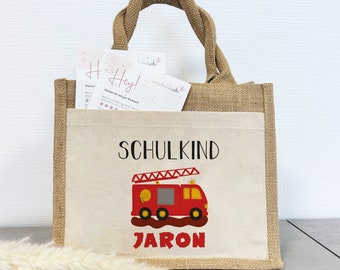 First day of school | Personalized jute pocket bag | with desired name | Schoolchild fire department | as a gift bag for the start of school