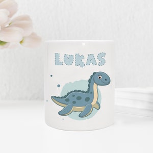 Personalized ceramic money box | with your desired name | Dino 2 | Plesiosaurus | blue | Money gift for dinosaur fans