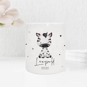 Personalisierte Spardose aus Keramik | mit Wunschnamen und Datum | Zebra | Tierkinder | Geldgeschenk zur Geburt oder Taufe