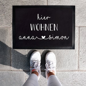 Personalized doormat with desired name Live here 35 x 50 cm or 40 x 60 cm Gift idea for moving, moving in for couples image 1