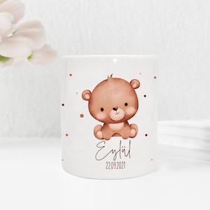 Personalisierte Spardose aus Keramik | mit Wunschnamen und Datum | Bär | Tierkinder | Geldgeschenk zur Geburt, Taufe oder Geburtstag