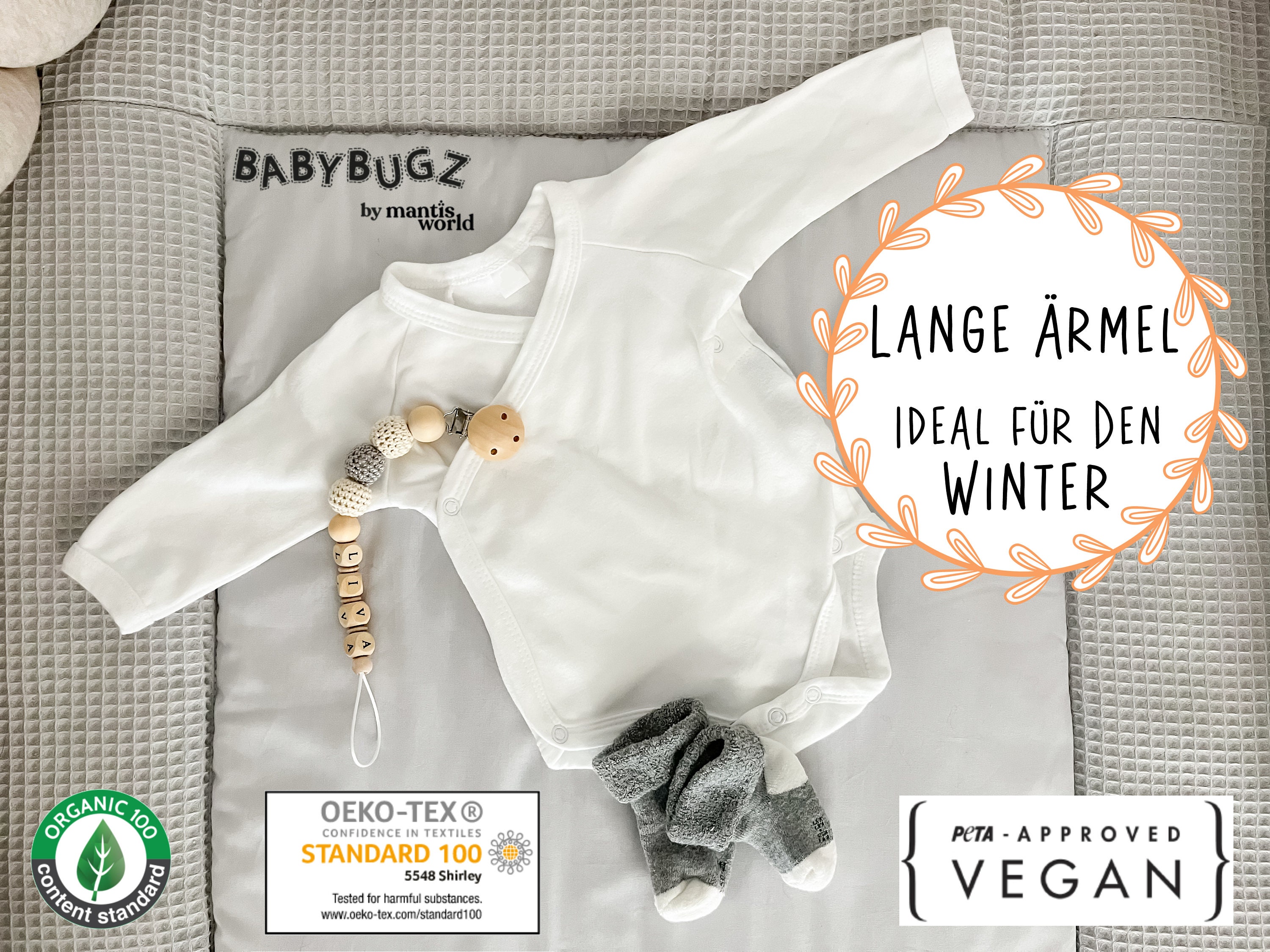 Personalized Babybugz Premium Baby Kimono Wrap Romper Long Sleeve for  Newborn, GOTS Certified, Organic Cotton, Oeko-tex® 