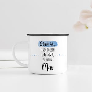 Cousin | Personalized enamel coffee mug | Happiness is having someone like you | Mug with name | Gift | Silver or black rim
