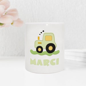Personalisierte Spardose aus Keramik | mit Wunschnamen | zur Taufe | Geburtstag | als Geldgeschenk | Fahrzeuge | Traktor grün