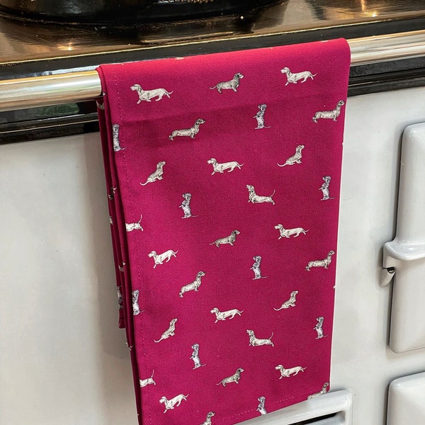 Wirehaired Dachshund Tea Towel in Bosenberry colour