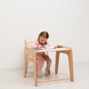 Childrens Table and Chairs, Preschool Learning Table and Chairs, Table for Kids, Study Desk, Wooden Toddler Activity Table with Paper Holder image 3