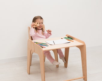 Toddler Wood Table and Chair, Montessori Table, Wood Chair Table, Activity Table, Baby Christmas Gift, Christmas Gift for Kids, Toddler Gift