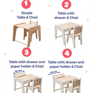 Childrens Table and Chairs, Preschool Learning Table and Chairs, Table for Kids, Study Desk, Wooden Toddler Activity Table with Paper Holder image 7