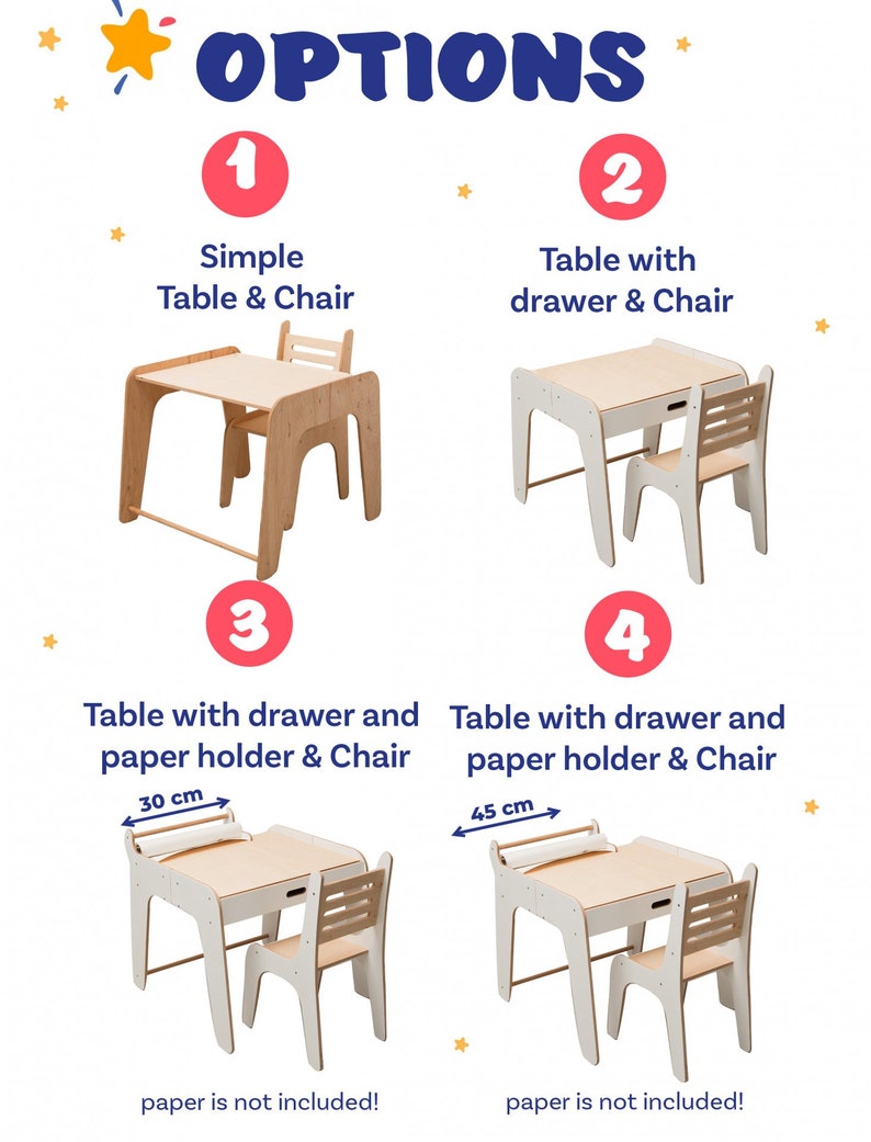 Preschool Learning Table and Chairs, Montessori Kids Desk, Activity