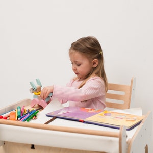 Toddler table and chairs, Toddler desk, Preschool Furniture, Play Table Kids, Wood Gift for Toddler, Wood Gift for Kids, Nursery Furniture image 9