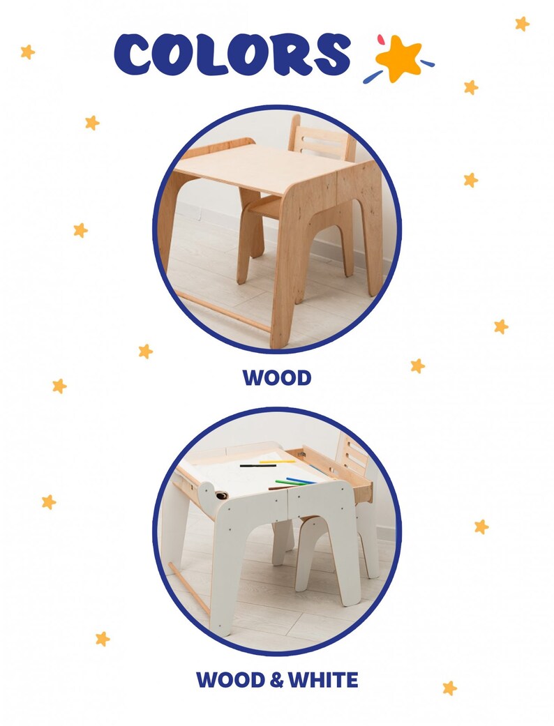 Preschool Learning Table and Chairs, Montessori Kids Desk, Activity
