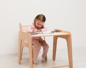 Toddler table and chairs, Toddler desk, Preschool Furniture, Play Table Kids, Wood Gift for Toddler, Wood Gift for Kids, Nursery Furniture