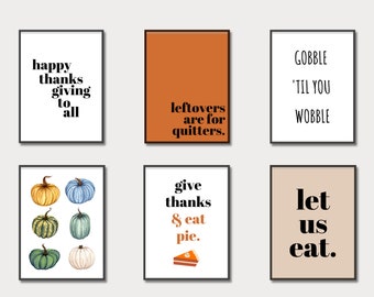 Set of 6 Thanksgiving Prints All Sizes Poster Wall Art for Fall and Thanks Giving