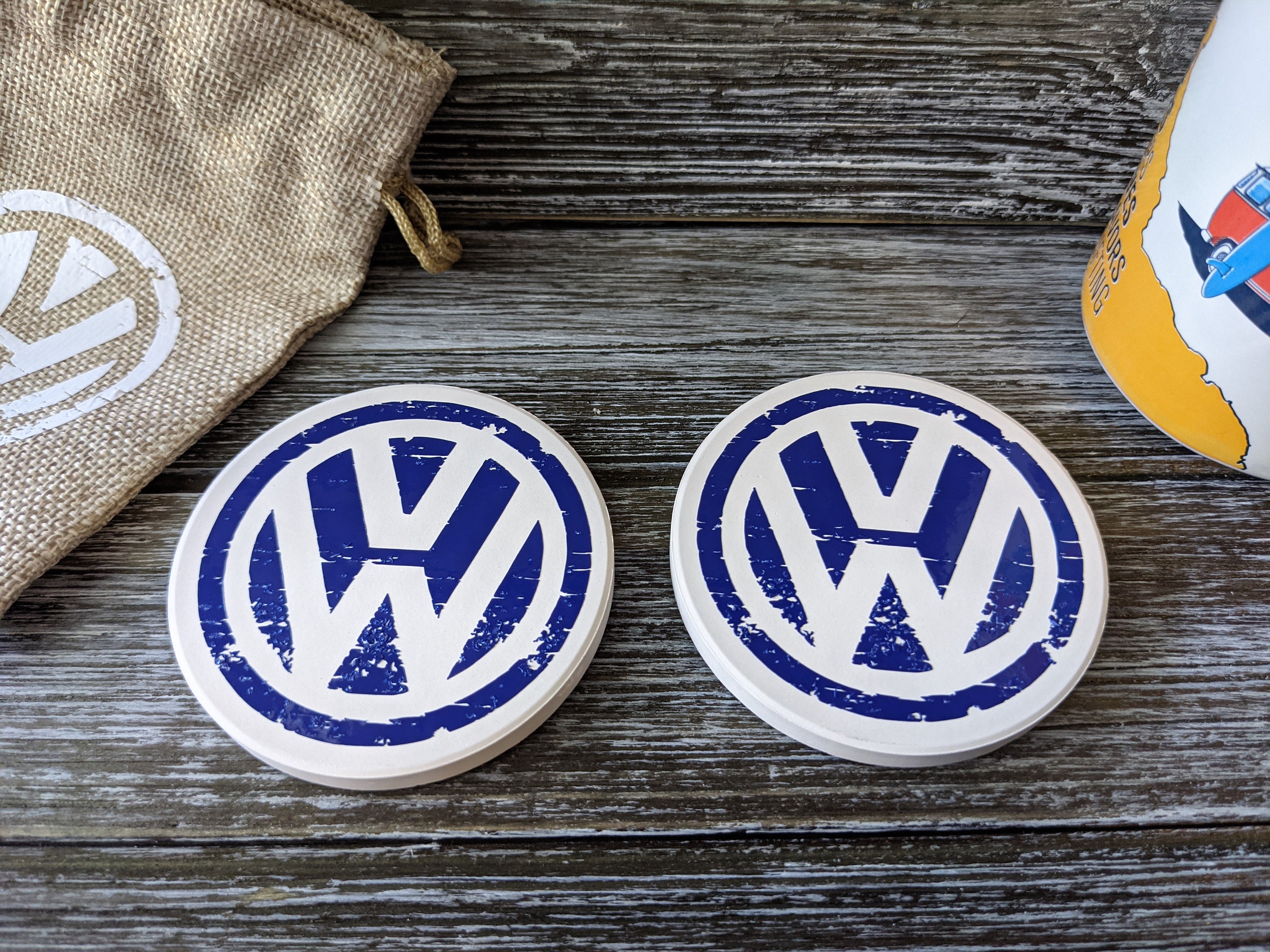 VW Rustic Blue Stone Car Coasters Set of 2 Coasters Etsy