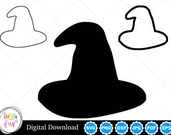 Witch Hat Silhouette with Two Outlines | Witch Hat SVG Witch Hat Outline SVG | Witch Hat Cut Files