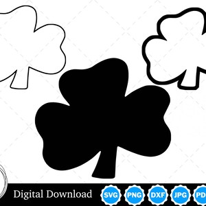 Silhueta de trevo com dois contornos | Shamrock SVG Shamrock Outline SVG Trevo de três folhas SVG | Arquivos de corte trevo