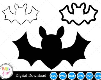 Bat Silhouette with Two Outlines | Bat SVG Bat Outline SVG | Bat Cut Files