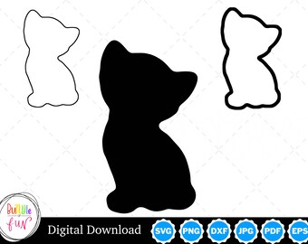 Kitty Cat Silhouette with Two Outlines | Kitty SVG Cat SVG | Kitty Cat Cut Files