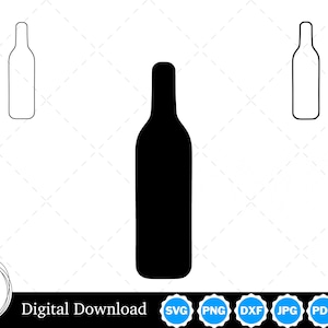 Wine Bottle Silhouette with Two Outlines | Wine Bottle SVG Wine Bottle Outline SVG | Wine Bottle Cut Files, Wine Bottle Cricut
