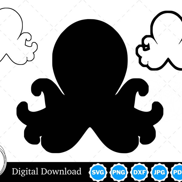 Octopus Silhouette with Two Outlines | Octopus SVG Octopus Outline SVG | Octopus Cut Files