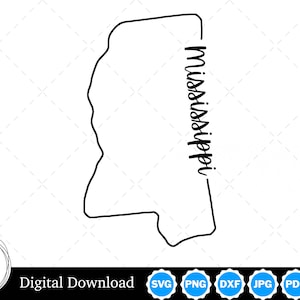 State of Mississippi Outline Design, Mississippi PNG, Mississippi SVG, Mississippi Cut Files, Digital Download Design