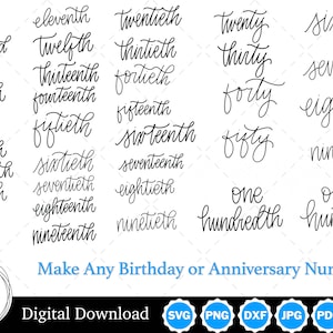 Cursive Script Numbers for Birthdays and Anniversaries Silhouettes | Birthday Number SVG Anniversary PNG | Instant Digital Download