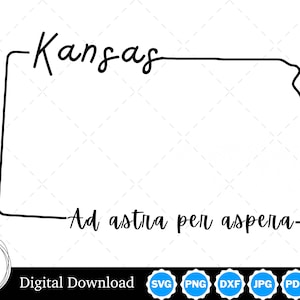 State of Kansas Outline Design, Kansas PNG, Kansas SVG, Kansas Cut Files, Digital Download Design