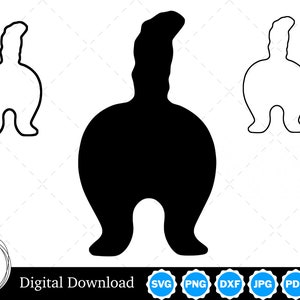 May include: Three black and white silhouette images of a cat's rear end. The cat is facing away from the viewer. The cat's tail is curled up over its back. The images are in different sizes and positions. The images are on a white background.