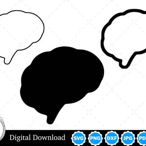 Brain Silhouette with Two Outlines | Brain SVG Brain Outline SVG | Brain Cut Files, Brain Cricut