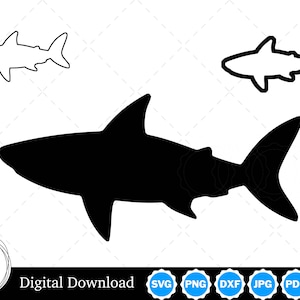 Great White Shark Silhouette with Two Outlines | Great White Shark SVG Shark SVG | Great White Shark Cut Files