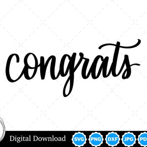 May include: Black and white digital download of the word "congrats" in a cursive font.