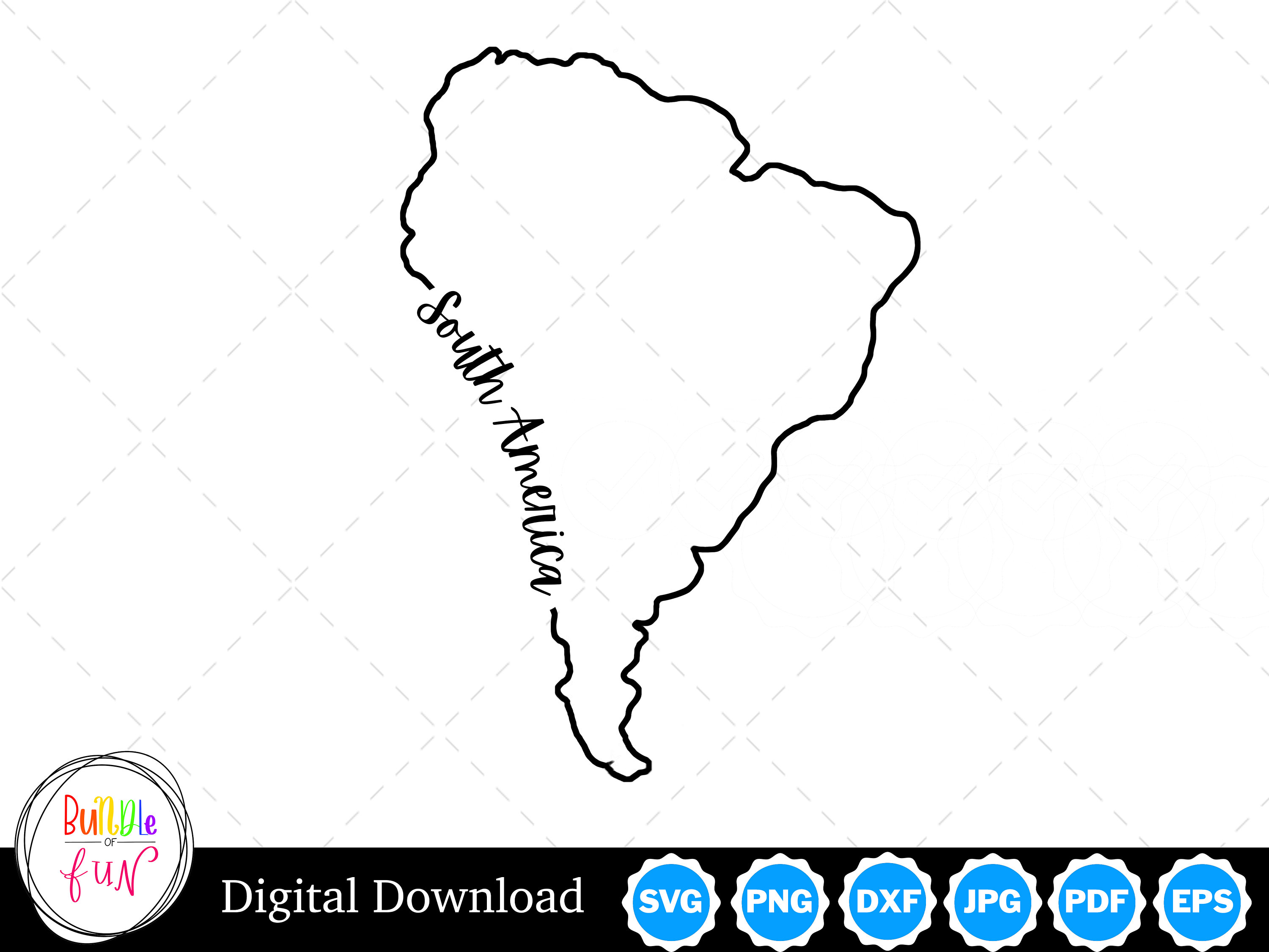 South America Outline Design, South America PNG, South America SVG, South America Cut Files, Digital Download Design