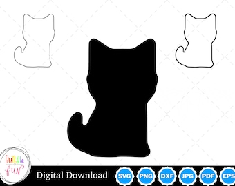 Cat Silhouette with Two Outlines | Cat SVG Cat Outline SVG | Cat Cut Files, Cat Cricut