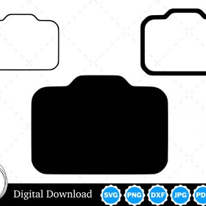 May include: Three black and white camera outlines. The top two outlines are empty, while the bottom outline is filled in black.