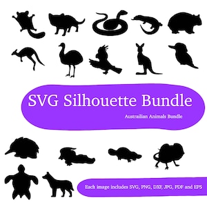 Australian Animals  Bundle 16 Silhouette Cut Files - Vector Image with SVG, eps, pdf, png, pdf, and jpg, Instant Digital Download