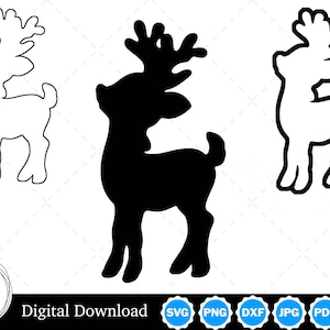 Silhouette di renna con due contorni / Renna SVG Natale SVG Inverno SVG / File di taglio di renna