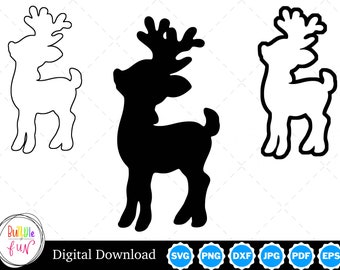 Rensilhuett med två konturer | Ren SVG Jul SVG Vinter SVG | Renklippsfiler