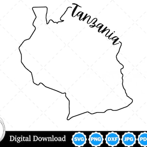 Tanzania Outline Design, Tanzania PNG, Tanzania SVG, Tanzania Cut Files, Digital Download Design