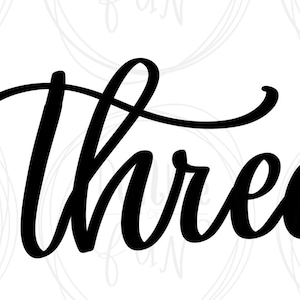 Cursief Script Nummer Drie Vector Image Cut Files met SVG, eps, pdf, png, pdf en jpg, Instant Digital Download