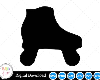 May include: Black silhouette of a roller skate with wheels.  The skate is a single, solid shape with no details.
