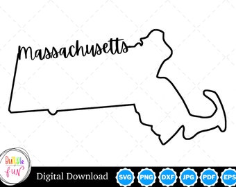 Esboço do Estado de Massachusetts, Massachusetts PNG, Massachusetts SVG, Arquivos de Corte de Massachusetts, Design para Download Digital