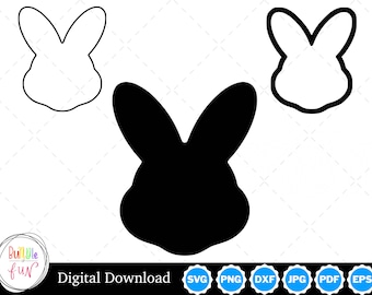 Easter Bunny Rabbit Face/Head Silhouette with Two Outlines | Easter Bunny Rabbit SVG Bunny Head SVG | Easter Bunny Cut Files