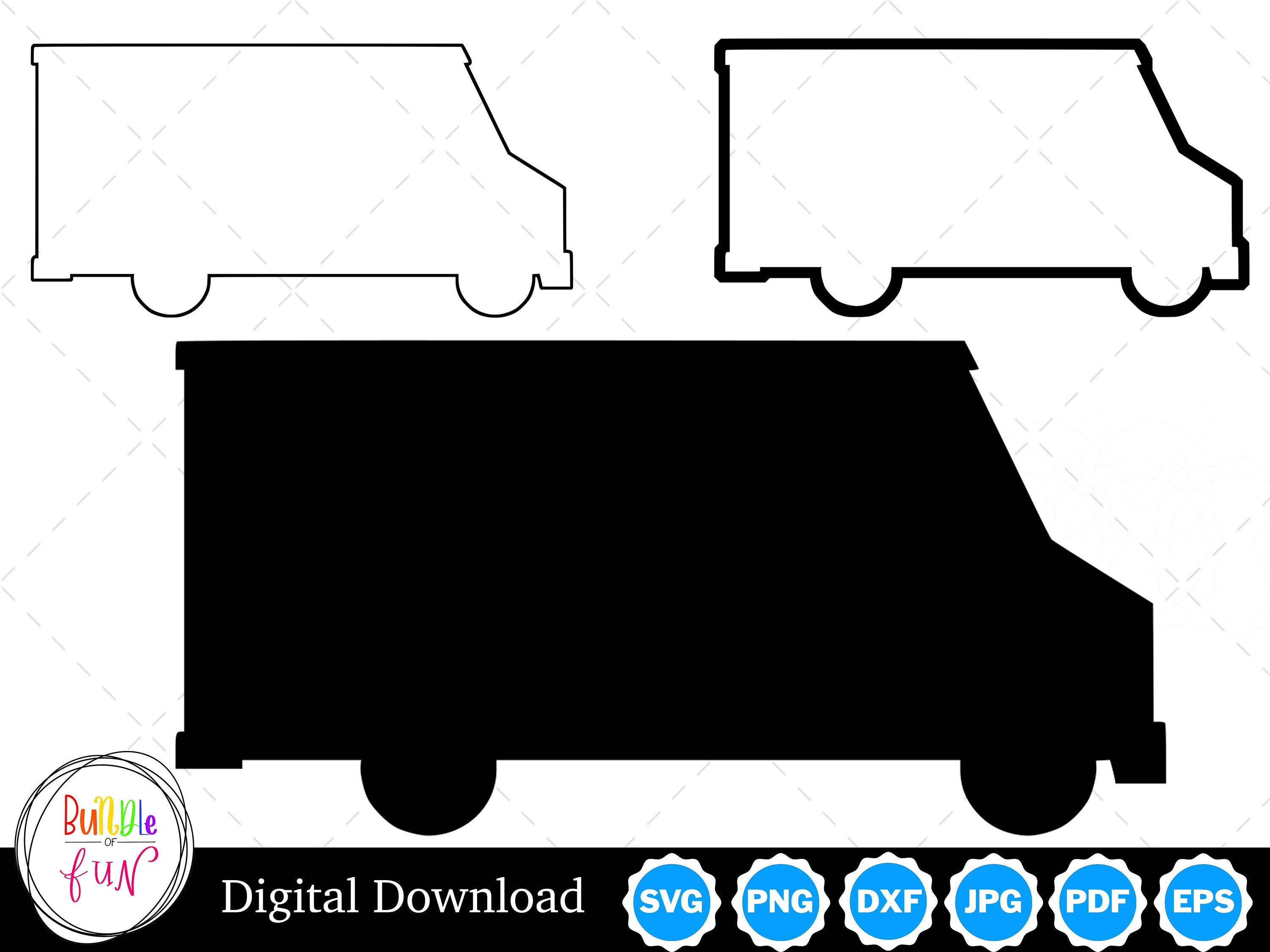 Food Truck Silhouette with Two Outlines | Food Truck SVG Food Truck Outline SVG | Food Truck Cut Files