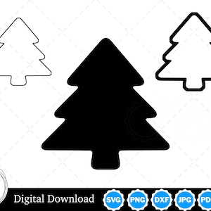 Christmas Tree Silhouette with Two Outlines | Christmas Tree SVG Christmas SVG Pine Tree SVG | Christmas Tree Cut Files