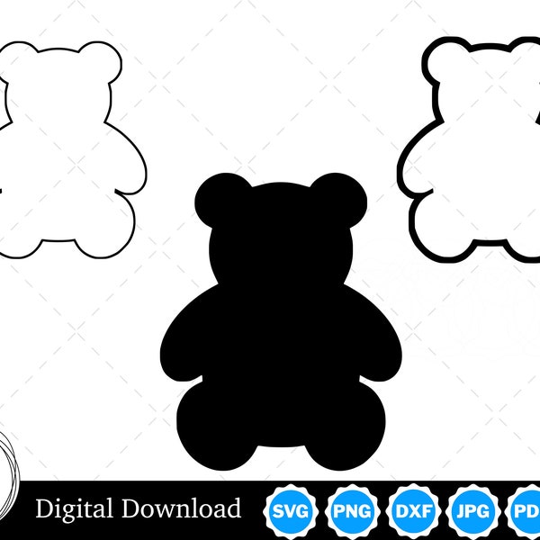 Teddy Bear Silhouette with Two Outlines | Teddy Bear SVG Teddy Bear Outline SVG | Teddy Bear Cut Files