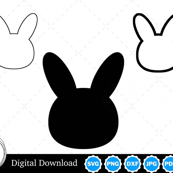 Easter Bunny Rabbit Face/Head Silhouette with Two Outlines | Easter Bunny Rabbit SVG Bunny Head SVG | Easter Bunny Cut Files