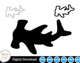 Hammerhead Shark Silhouette with Two Outlines | Hammerhead Shark SVG | Hammerhead Shark Cut Files