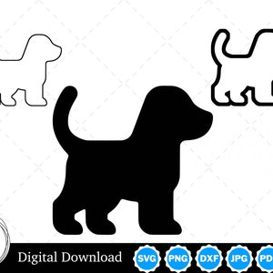 Silhouette de chien chiot avec deux contours | Chiot SVG Chiot SVG | Fichiers coupés pour chiots